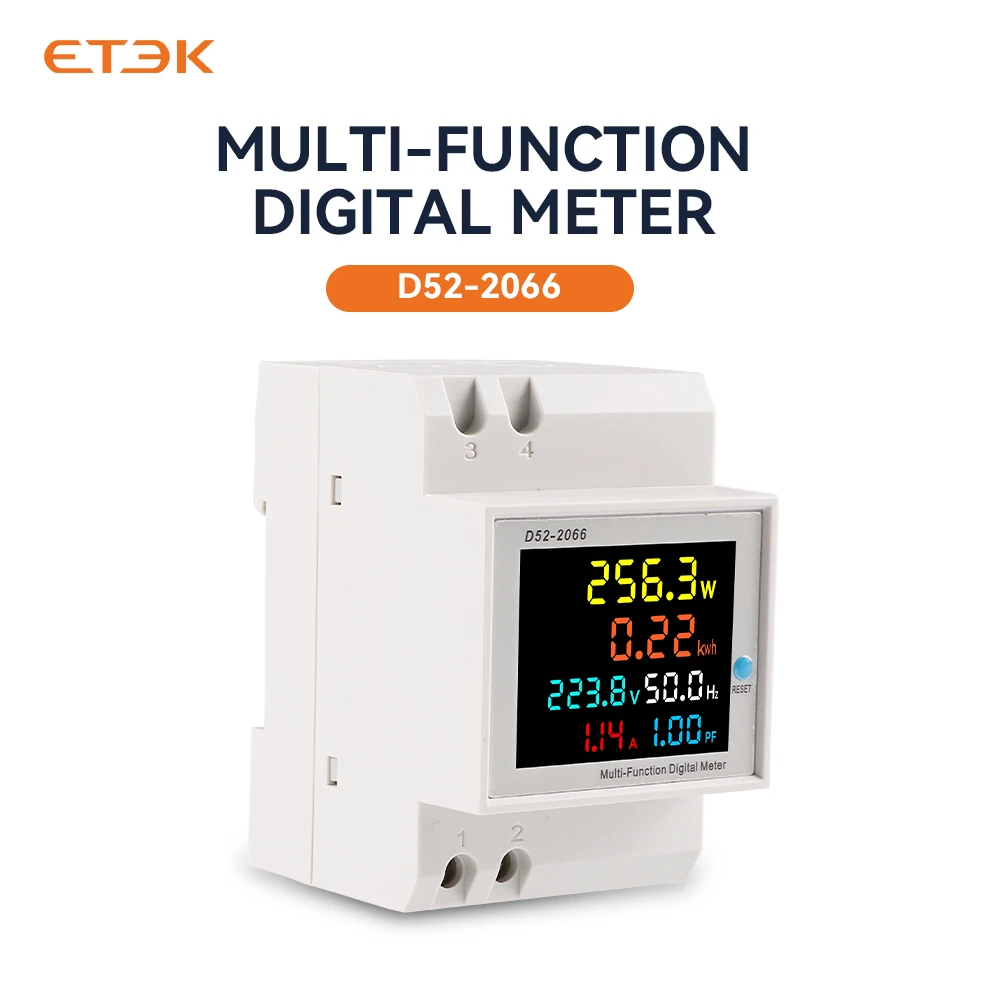 6in1 Din Rail AC monitor 110V 220V 380V 100A Voltage Current Power Factor Active KWH Electric Energy Frequency Meter EKD52 digital voltmeter