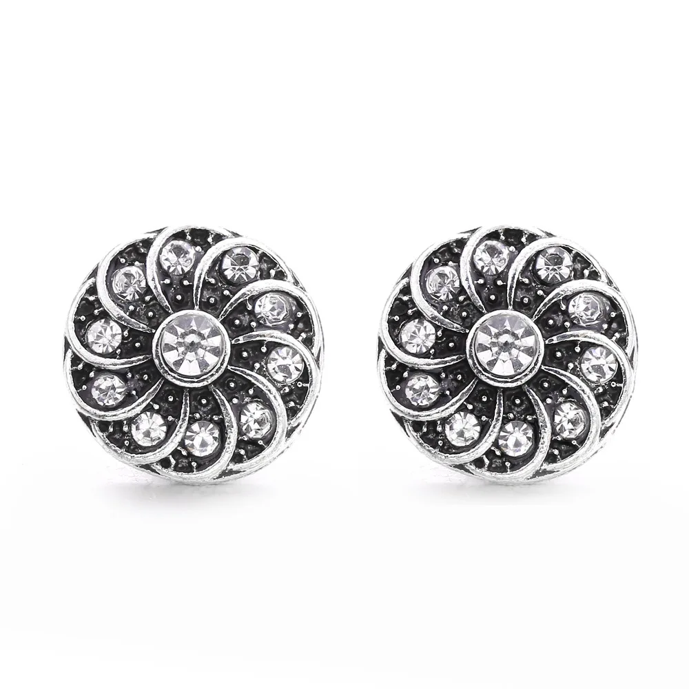 30pcs Vintage Style 12mm Snap Button Jewelry Charms Bracelets Crystal Flower 12mm Snap Buttons for Earrings Bracelet