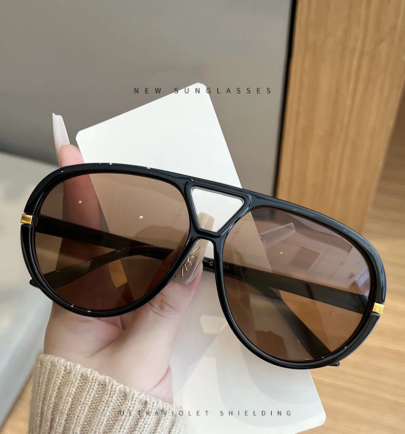 Wandern 2 stücke Übergroßen Pilot Oval Rahmen Anti Licht Gläser Frauen Punk Stil Vintage Doppel Strahl Shades Für Dame Outdoor brillen – Detail 1