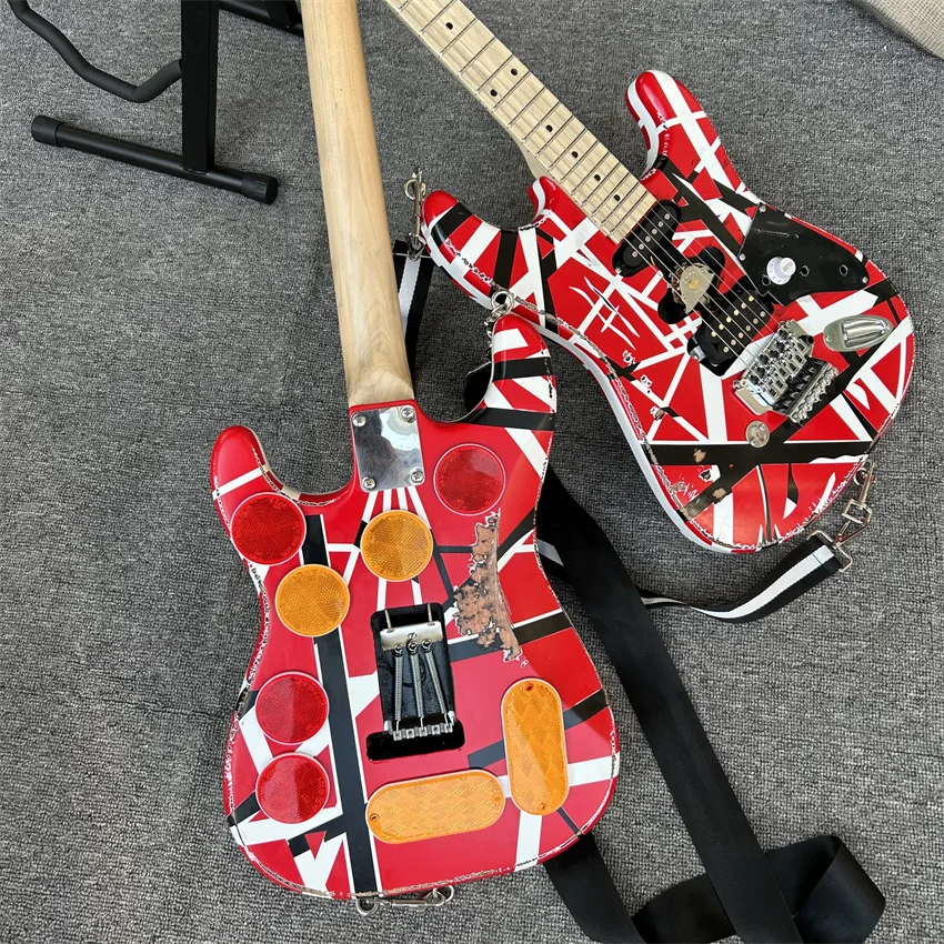 Eddie Van Halen Fran-ken guitar Heavy Relic Red Body Decorated With Black And White Stripes