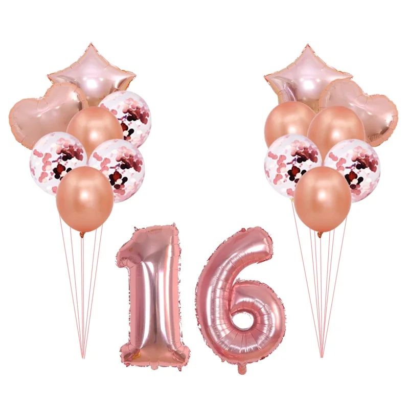 

Sweet 16 Party Decorations, Rose Gold Foil Balloons, Birthday Party Decorations with Number Ballons, Sweet 16 Favors in Gold an