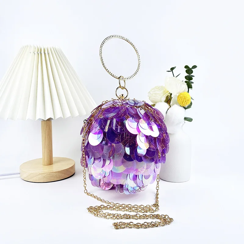 

Роскошная вечерняя сумка с круглым мячом, женская модная круглая сумочка с металлическими блестками, женское платье, женский клатч на цепочке, свадебная сумка
