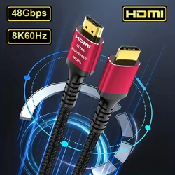 Ultra High-Speed 8K HDMI 2.1 Braided Cable - 48Gbps, 8K60, 4K120, 144Hz, eARC, 3D, HDR10 - 1.65FT-0.5M (H133R-Red)