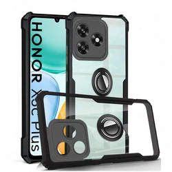 Acrylic Ring Holder Stand & Transparent TPU Case with Bracket for Honor X5c 4G (Black)