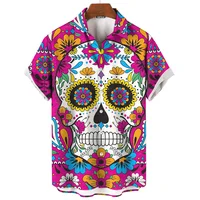 Day Of The Dead Shirts For Men Skull Mens Shirt 3d Printed Short Sleeved Tops Street Retro Loose Oversized Shirts Men Clothing 1