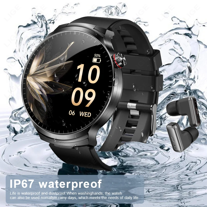 LIGE 2026 Smart Watch 2 in 1 With Earphone Smartwatch Bluetooth Call Men Watch AI Voice Heart Rate Monitor Play Music SmartWatch