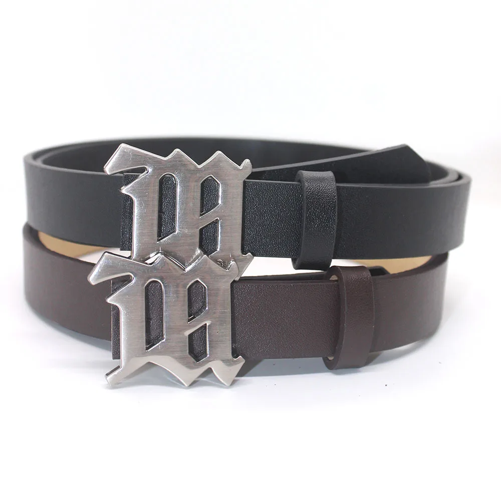 Gothic Egirl Silver Metal M-shaped Snap PU Belt Ceinture Jean Pants Waistband Belts for Lady Luxury Designer Y2k Accessories