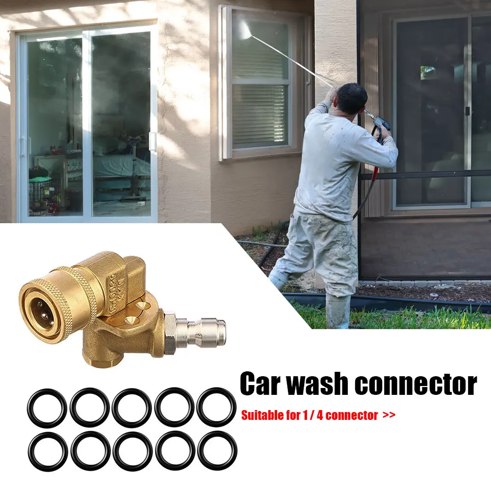 High Pressure Washer Nozzle High Pressure Cleaning Joint Quick 1/4 QC Pivoting Coupler Nozzle Adapter 180 Degree O-Rings