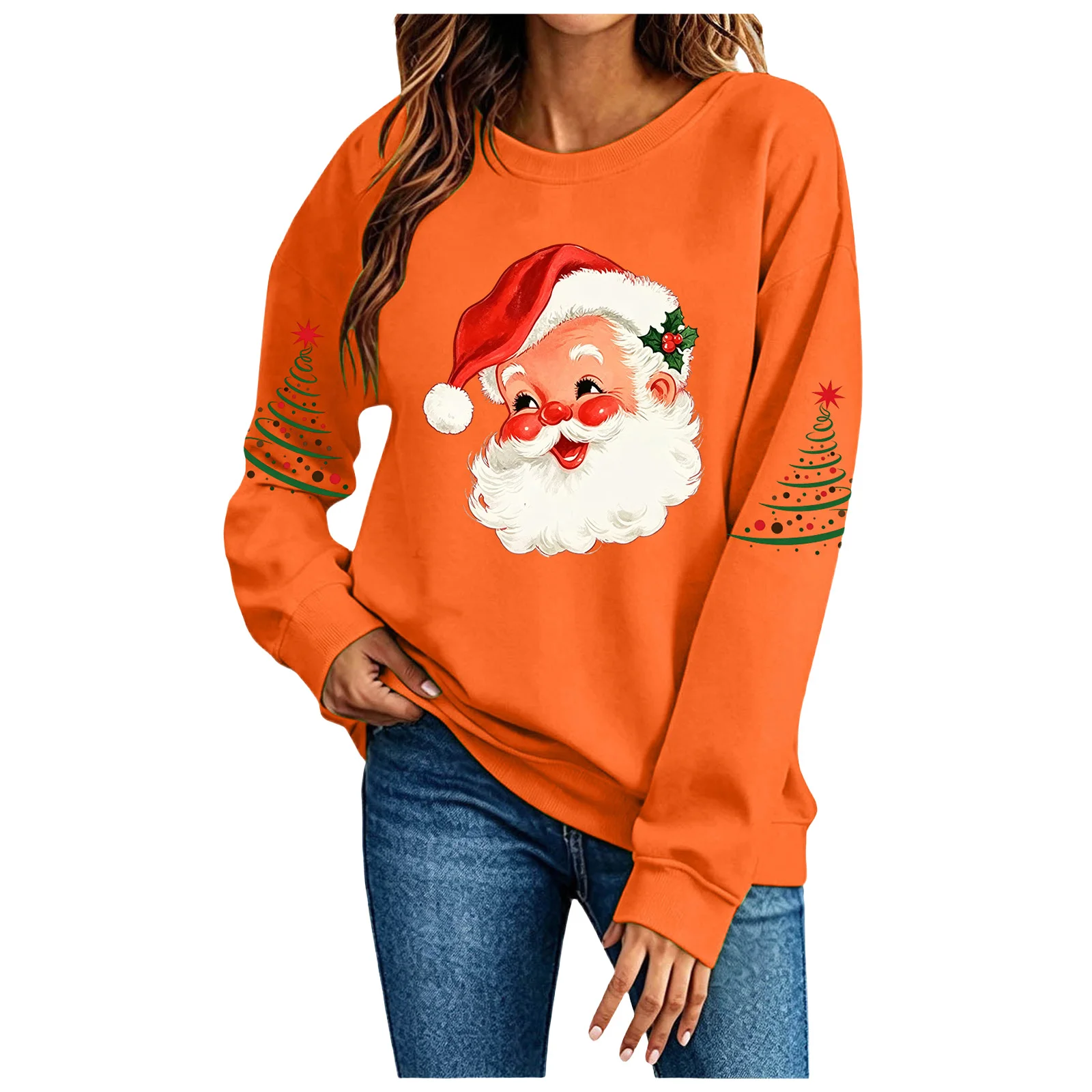 Cute Women's Christmas Santa Long Sleeve Sweatshirt Without Hat Fall Fashion