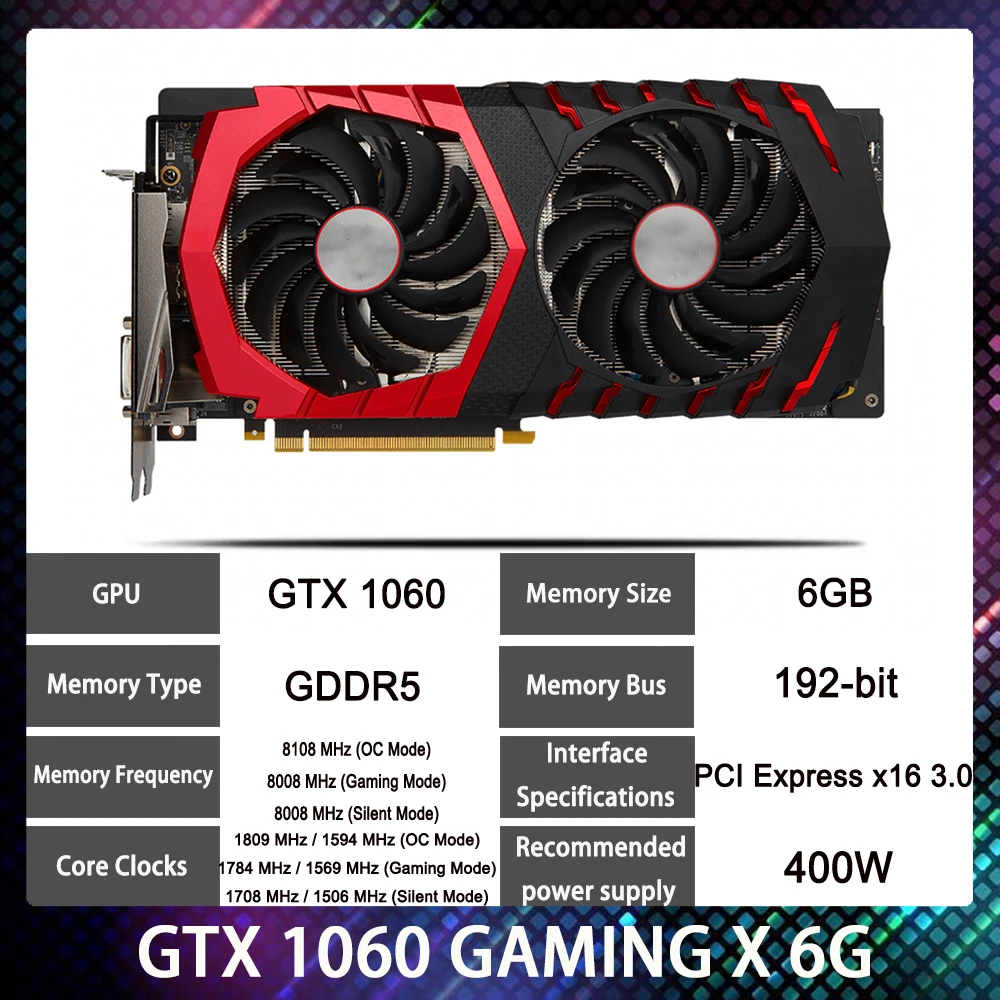 For Msi GTX 1060 6GB GTX1060 GAMING X 6G Graphics Card PC Video Card  Discrete Graphics Card Works Perfectly High Quality