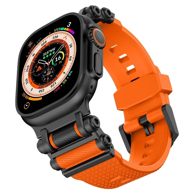 Rubber Sports Strap for Apple Watch Ultra 2 49mm Series 10 46mm Silicone Metal Bracelet for iWatch 9 8 7 6 5 4 SE 44MM 45MM Band 4