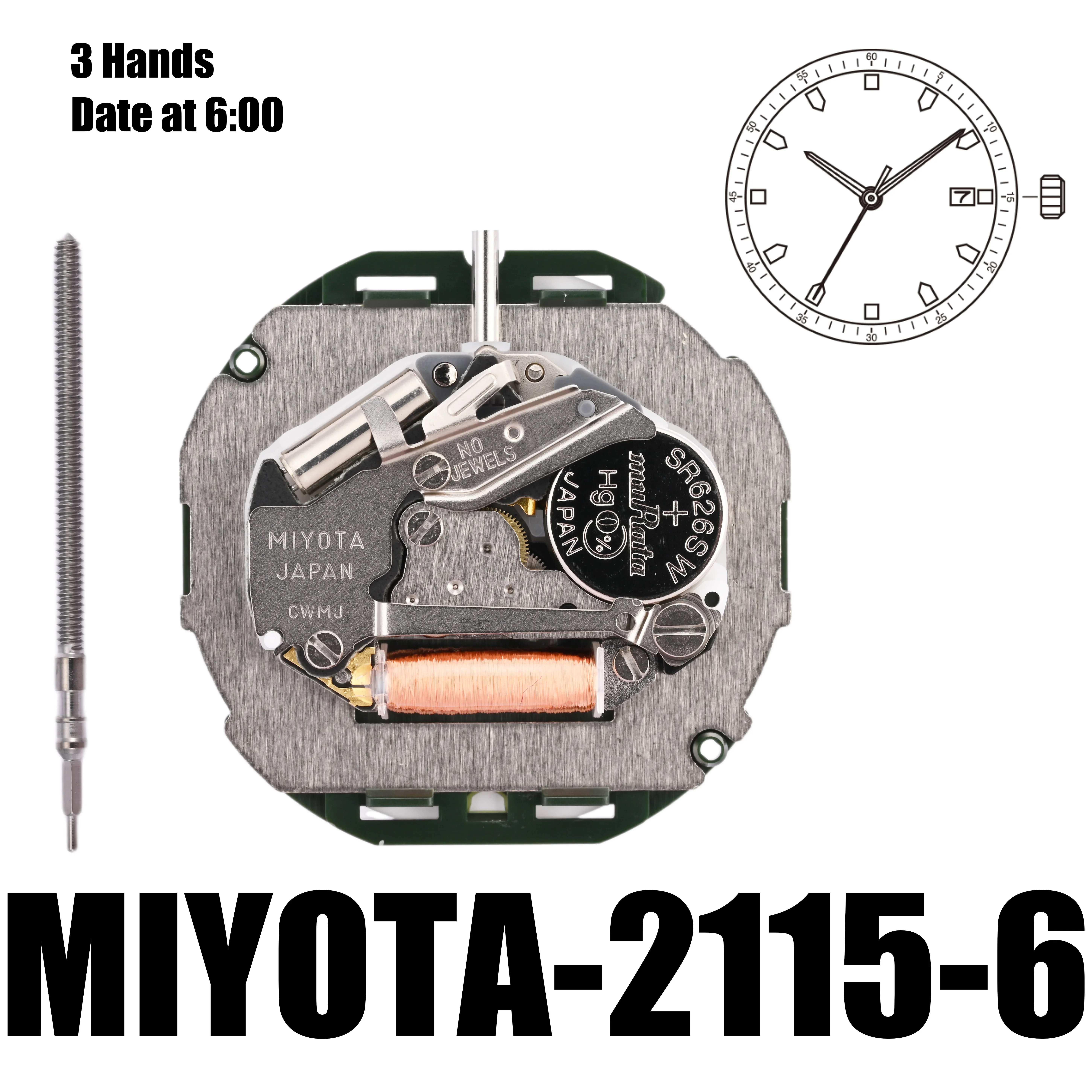 Japan 2115 Movement Miyota 2115-6 Movement with date display