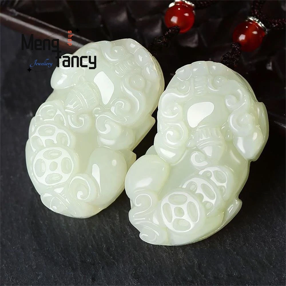 

Natural Hetian Green White Jade Wealth Ruyi Pixiu Pendant Simple Exquisite Fashion Couple Fine Jewelry Best Selling Handicraft