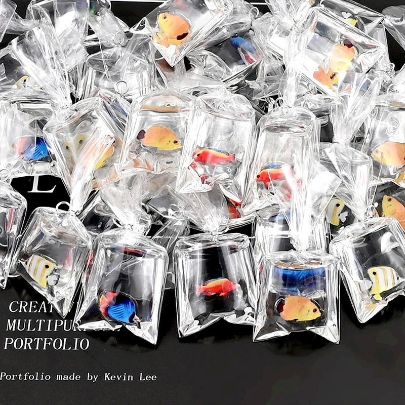 

1 PC Resin Goldfish Charms Small Fish In Water Bag Pendant For KeyChain Diy