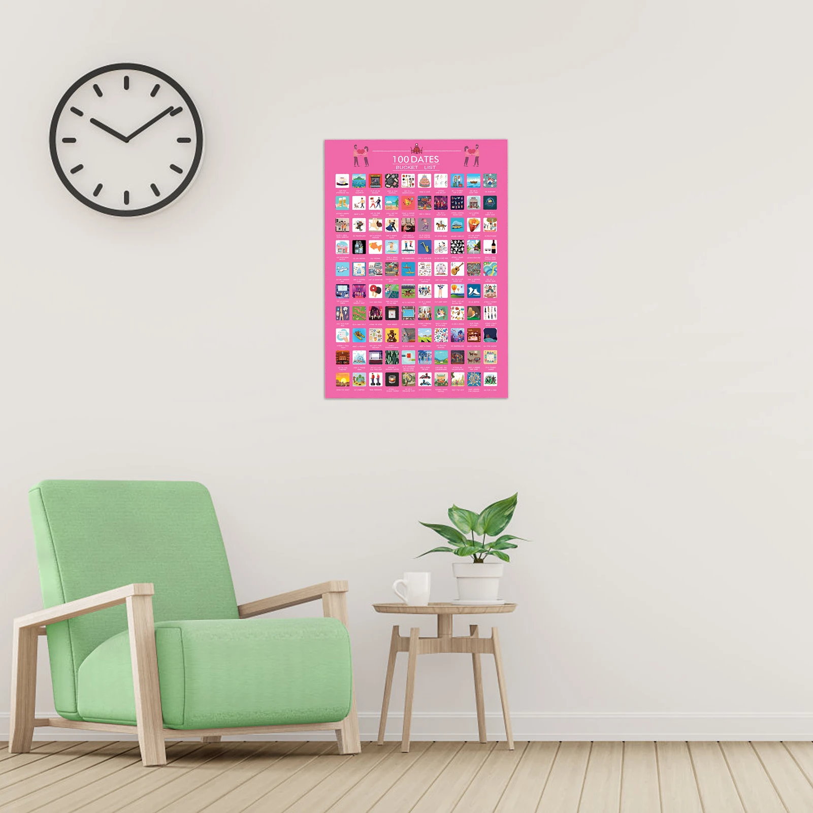 Scratch Off Poster Novelty Wall Sticker Gift for Friends 100 Dates