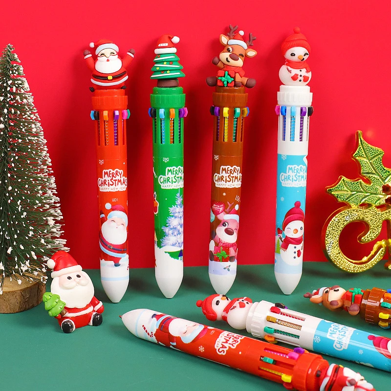 

Cute Christmas Ballpoint Pen Kawaii Cartoon Santa Claus Press-type Gel Pen For Student Writing School Office Supplies
