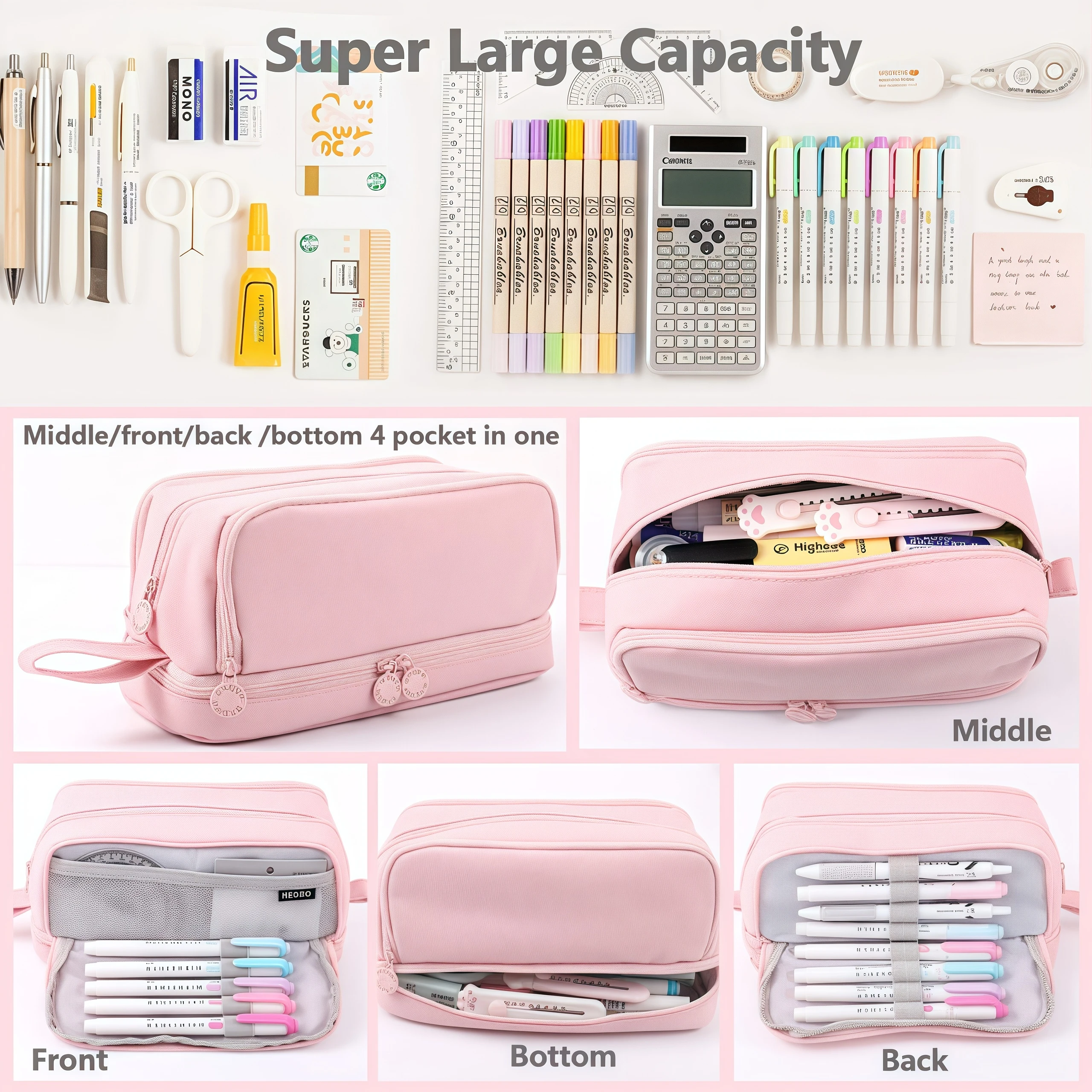 Back to School Large Capacity Scratch-Resistant Durable Pencil Case for Office & School Supplies