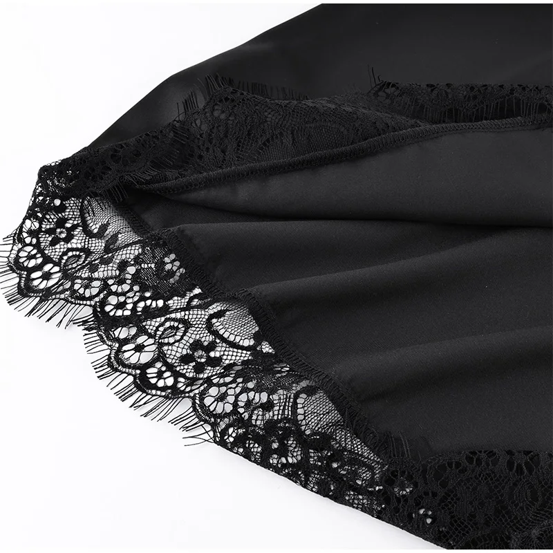 Damen Satin Slip Mini-Kleid mit Patchwork-Spitze, ärmellos, eckiger Ausschnitt, Freizeitkleid für Alltag und Party, modisch, sexy Vestidos 2026 – Detail 6