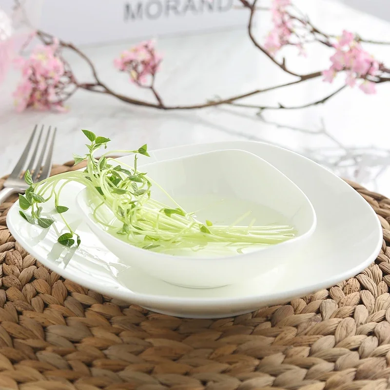 5 Inch, Plain White Bone China Saucers, Ceramic Plates, Small Sushi Dishes, Porcelain Cake Plate, Microwave Safe, Triangular