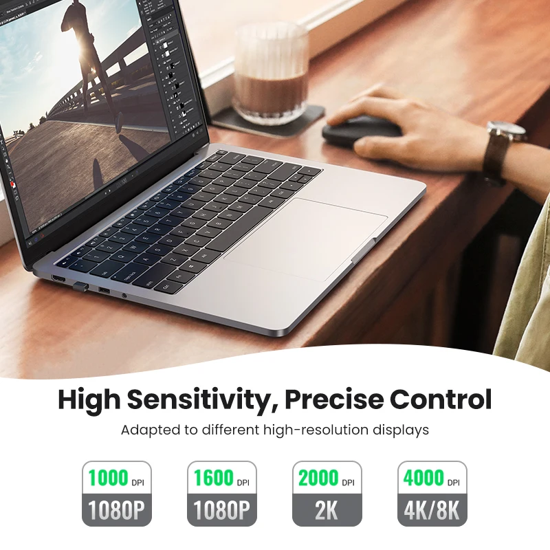 UGREEN 마우스 무선 블루투스 사일런트 마우스 4000 인치 당 점 MacBook 태블릿 컴퓨터 노트북 PC 마우스 슬림 조용한 2.4G 무선 마우스