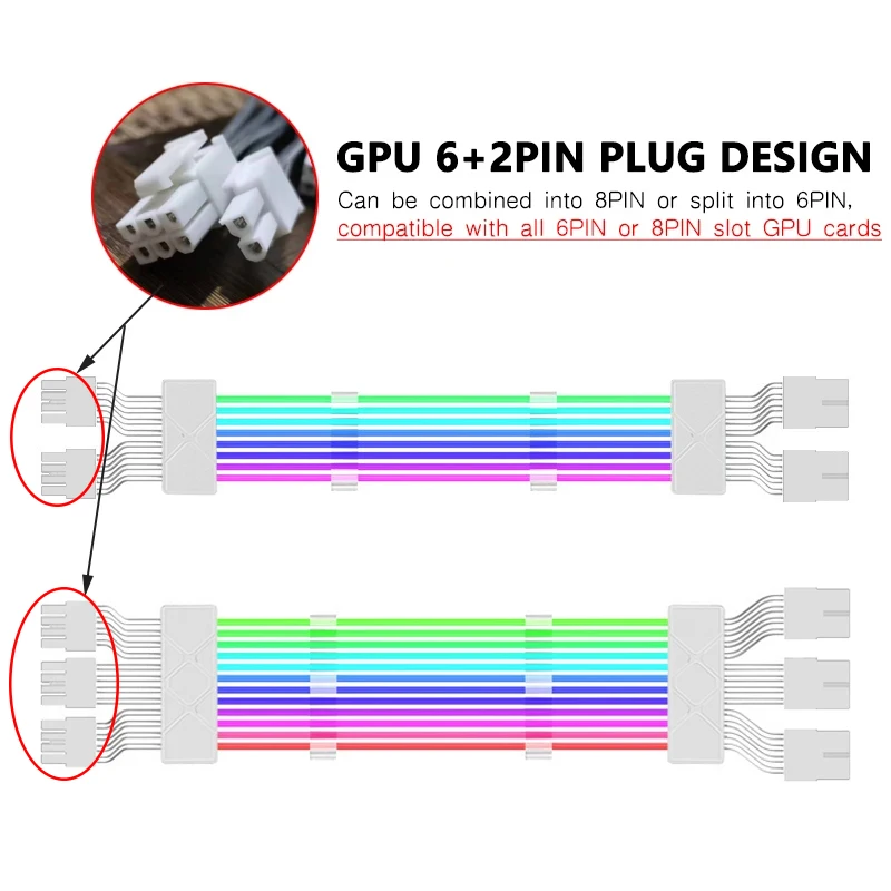 Jumpeak Computer 18AWG ARGB Sync PSU Power Supply Extension Cable Kit ATX 24PIN VGA GPU PCI-E 8PIN 6Pin RGB PC Module Cables