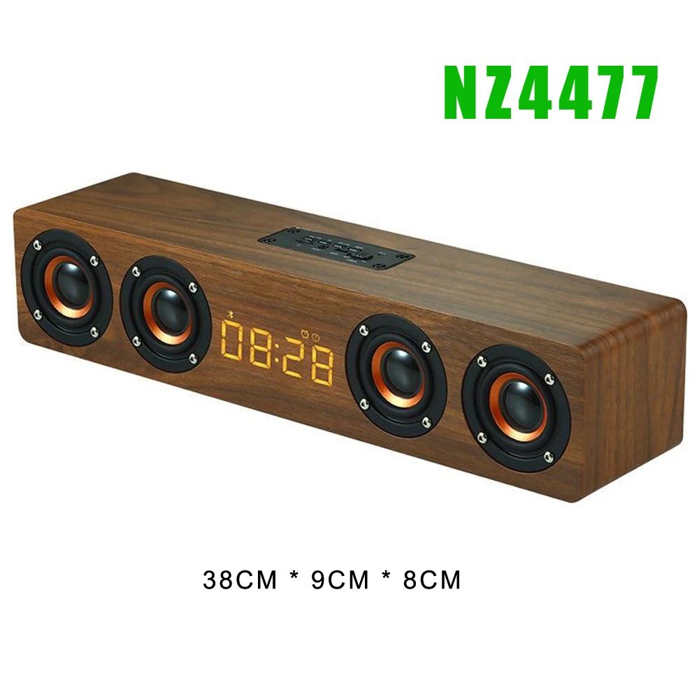 Rechargeable Bluetooth Wooden Alarm Clock with Soundbar Speaker and FM Radio