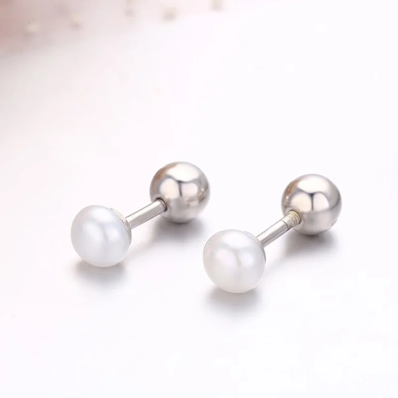 Niedliche Ohrstecker aus 925er-Sterlingsilber mit weißer Perle und Schraubverschluss für Frauen, Mädchen, Kinder, Piercing-Schmuck, Orecchini Aros – Detail 15