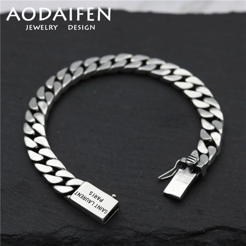 

S925 Simplicity Vintage Silver Bracelet Men's Fashion Personality Punk Cuban Plug Tank Whip Chain Couple Party Jewelry Gift