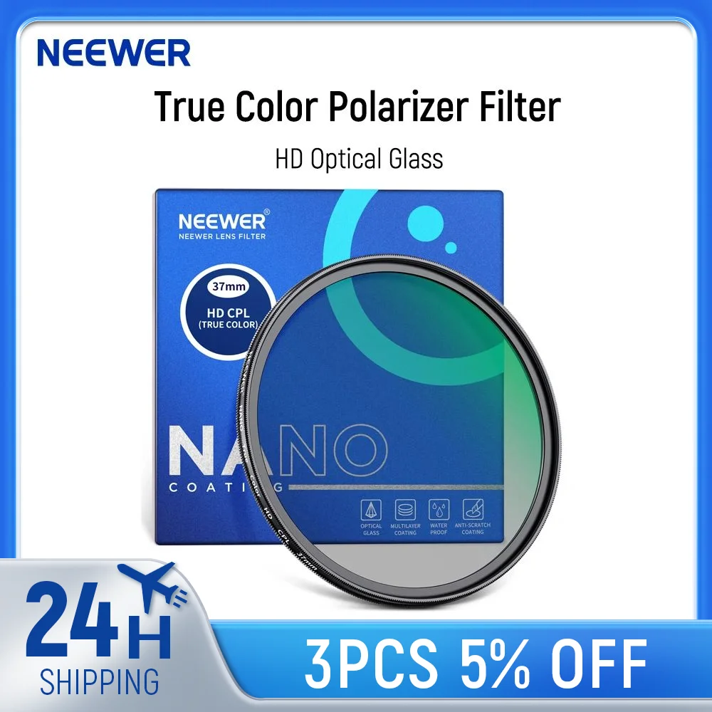 NEEWER True Color Polarizer Filter HD Optical Glass Double Sided 30 Layer Nano Coatings Circular Polarizing Filter For Camera