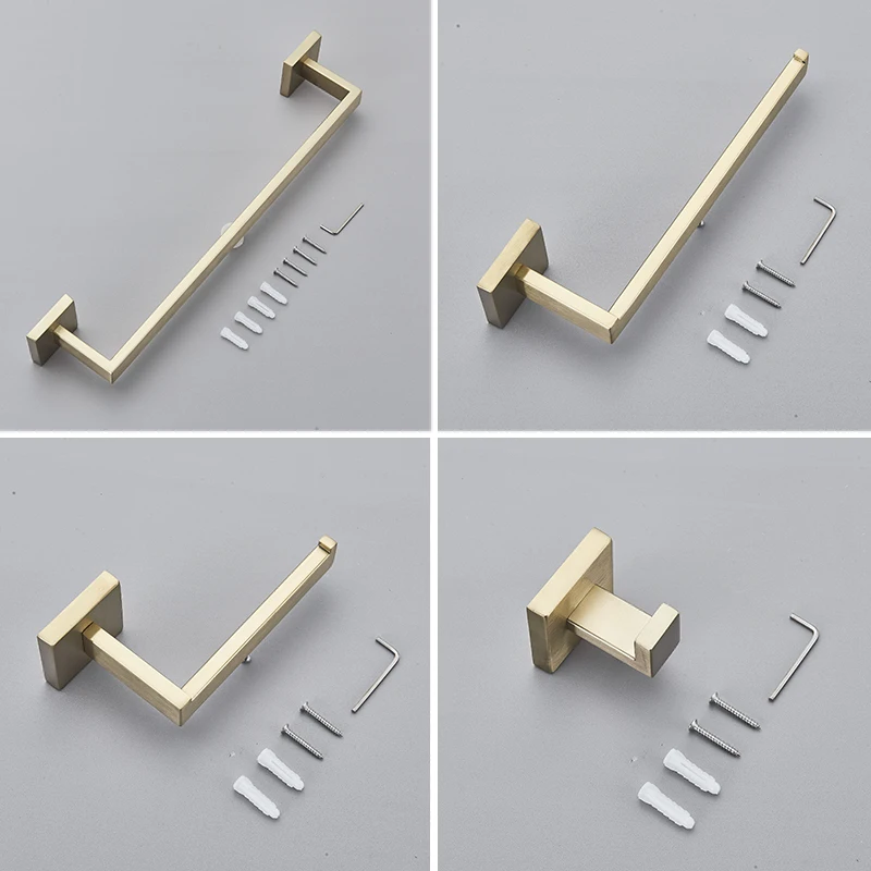 Bathroom Brushed Gold Hardware Set Stainless Steel Robe Hook Towel Bar Toilet Roll Paper Holder Towel Ring Bathroom Accessories