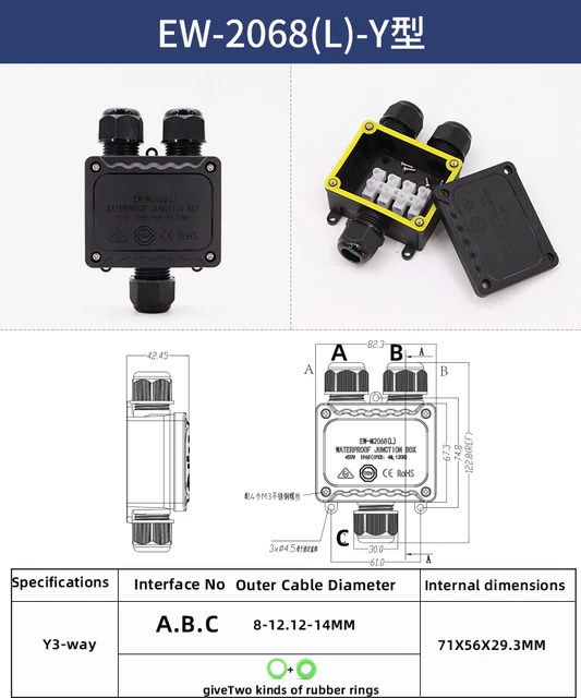 ARAMOX boîte de jonction à 3 broches Connecteur étanche LED IP68 3