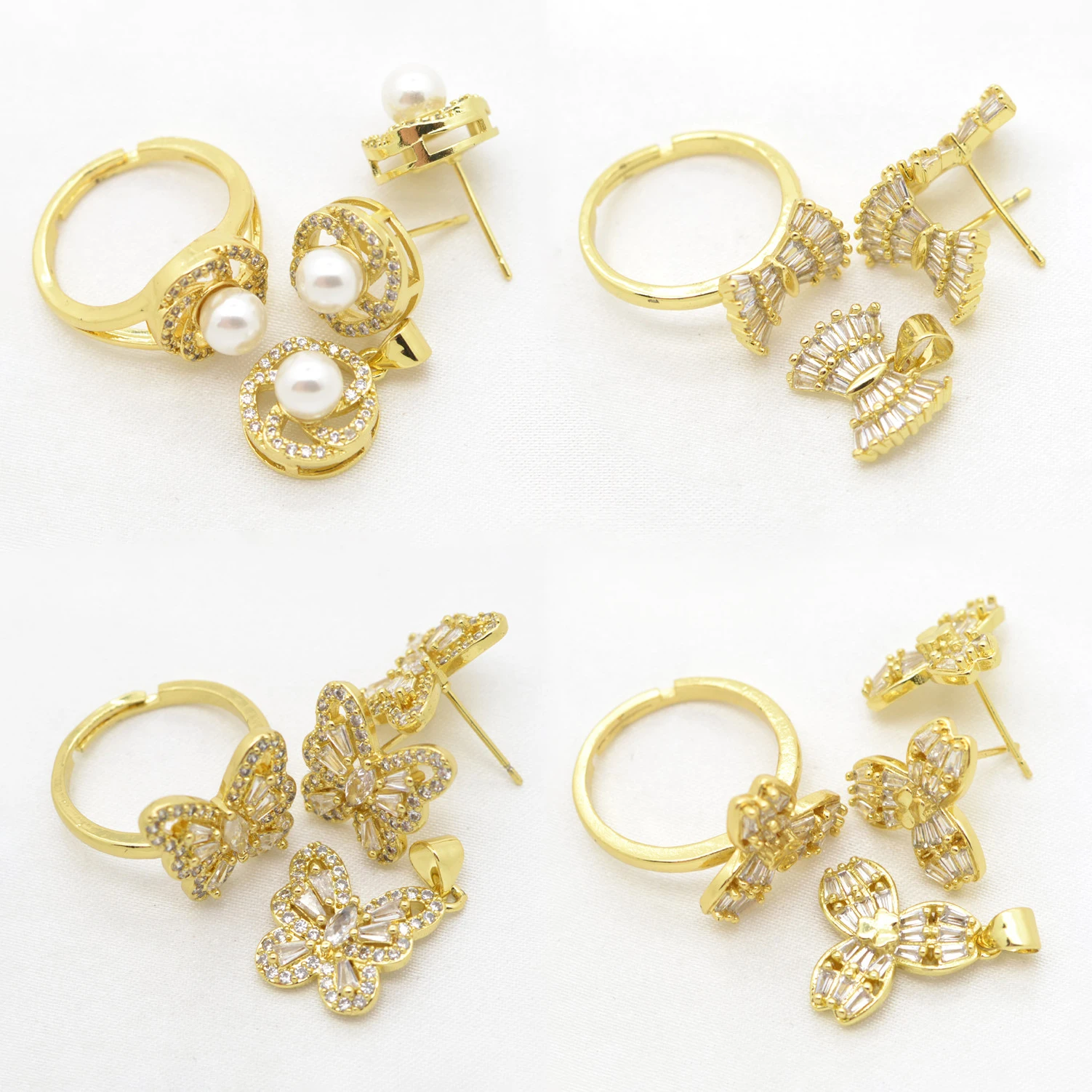 

Fine Jewelry Set Top Quality Zircon Ring Pendant Earrings Stud Earrings Set Cubic Zirconia Woman's Accessories Brass Fittings