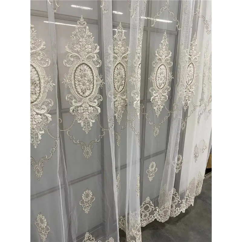 Luxurious Style Tulle Curtain for Living Room Bedroom Embroidery Flower Indoor Decorative Window Sheer Home Customize 4