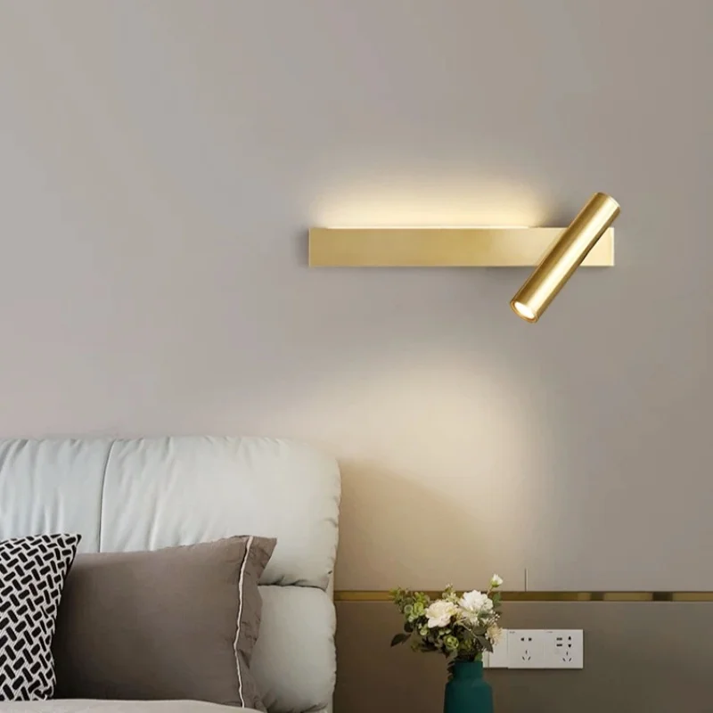 Minimalist wall lamp, living room bedroom wall rotatable spotlight, creative minimalist bedside lamp, USB interface reading lamp