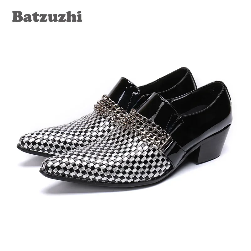 

Batzuzhi 6.5cm High Heel Men Shoes Pointed Toe Designer's Genuine Leather Dress Shoes Oxfords zapatos de hombre sepatu pria, 12