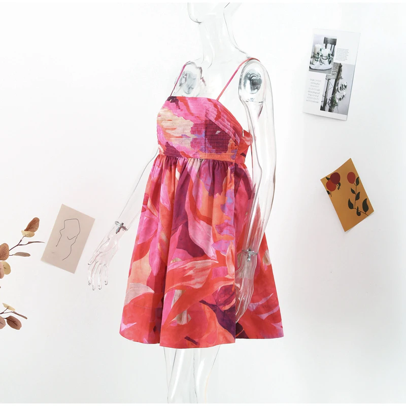 Fashion Floral Suspender Dress for Women 2023 Elegant Printing Sleeveless Sling Short Dress Female Summer Chic Beach Dress