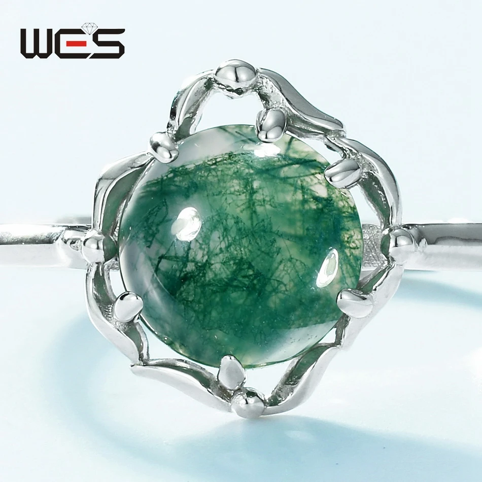 WES 100% 925 Sterling Silver Natural 8*8mm Moss Agate Rings For Woman Gemstone Wedding Fine Jewelry Valentine Gifts Engagement WES 100% 925 Sterling Silver Natural 8*8mm Moss Agate Rings For Woman Gemstone Wedding Fine Jewelry Valentine Gifts Engagement