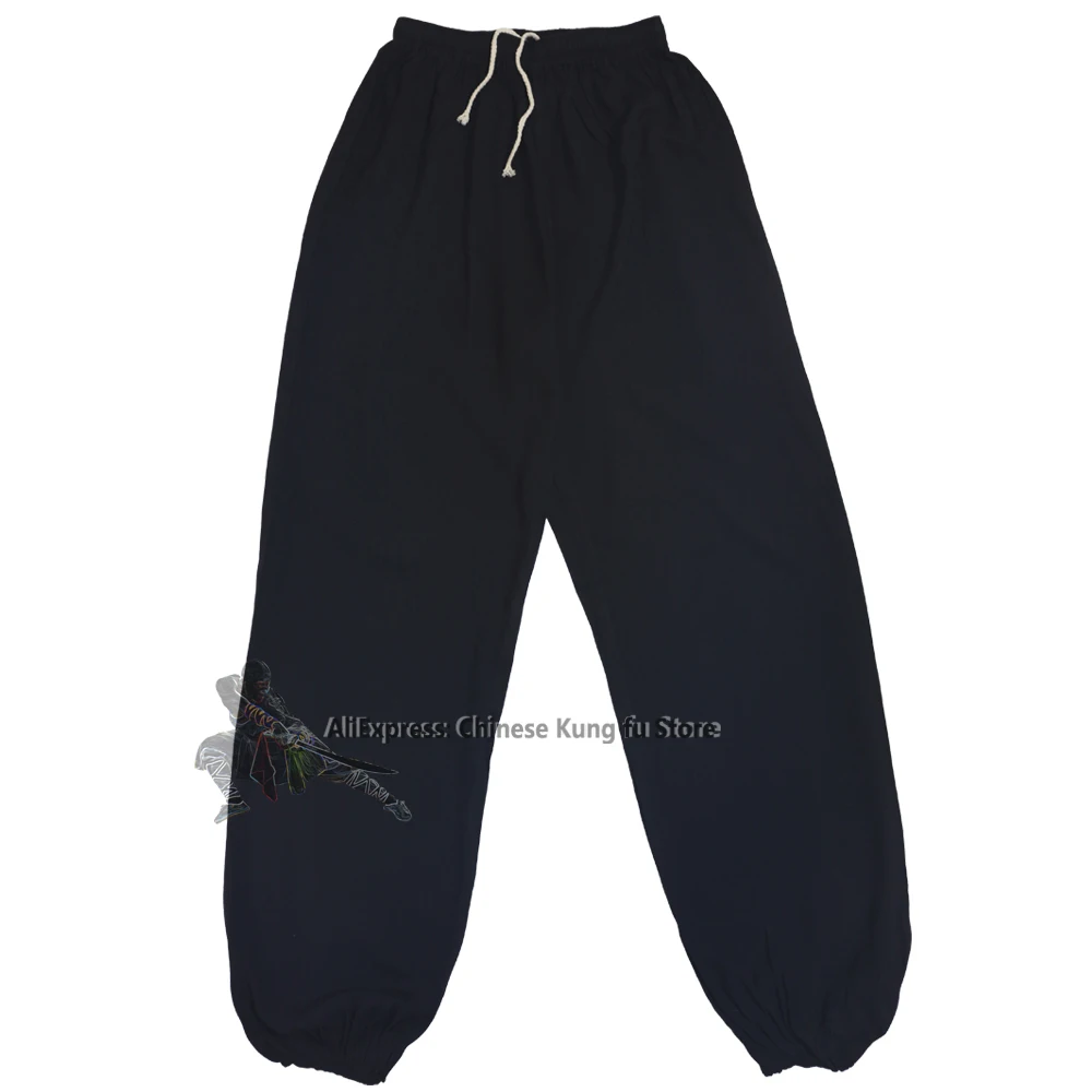 Kids Adults Cotton Kung fu Tai chi Pants Martial arts Wing Chun Black and White Wushu Trousers