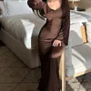 Middle East Arabic Solid Slim Long Sleeve Dresses with Back Tie for Party Evening Gown Abaya Women Clothing