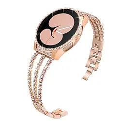 Elegant Shiny Diamond Link Metal Strap with Screen Protector Bumper & Case for Galaxy Watch4 44mm (Rose gold)