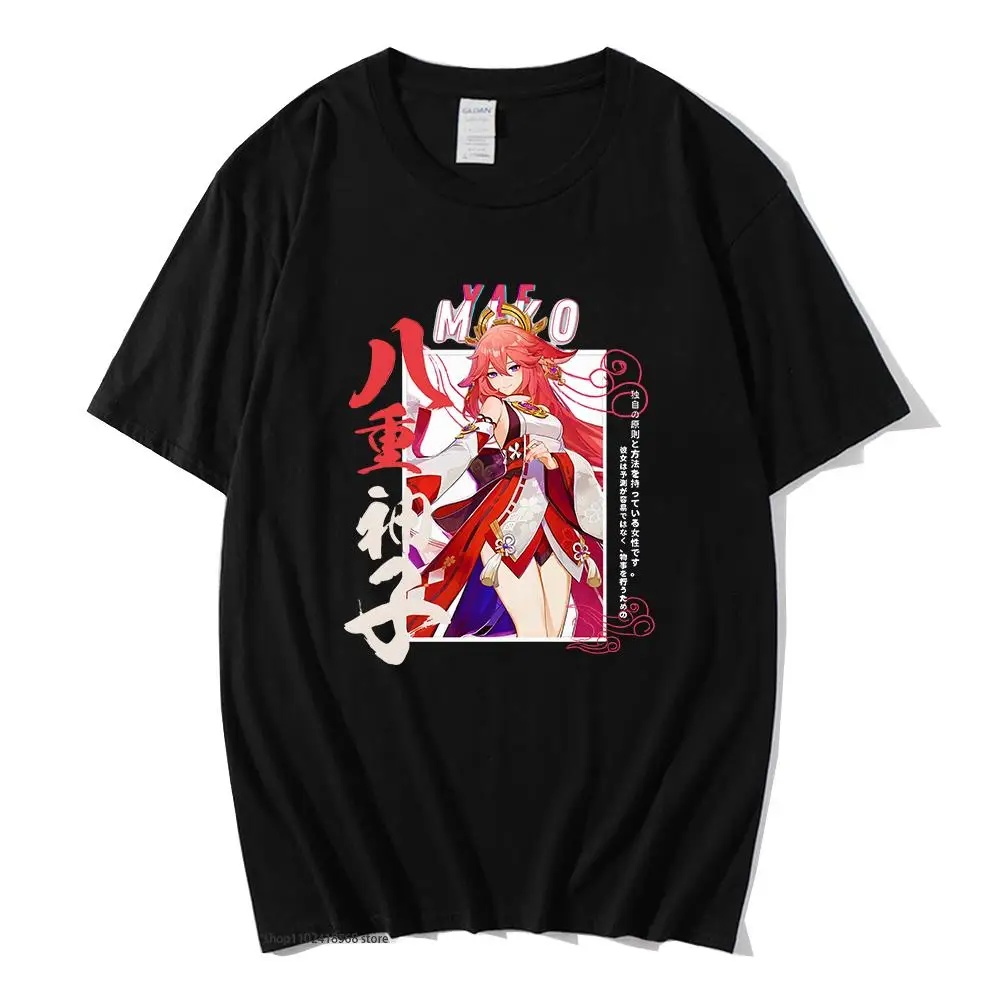 

Genshin Impact Shirt Yae Miko Printed Tshirt Game Cartoon Streetwear Women Harajuku Clothing Men 100% Cotton Tees O-Neck Casual