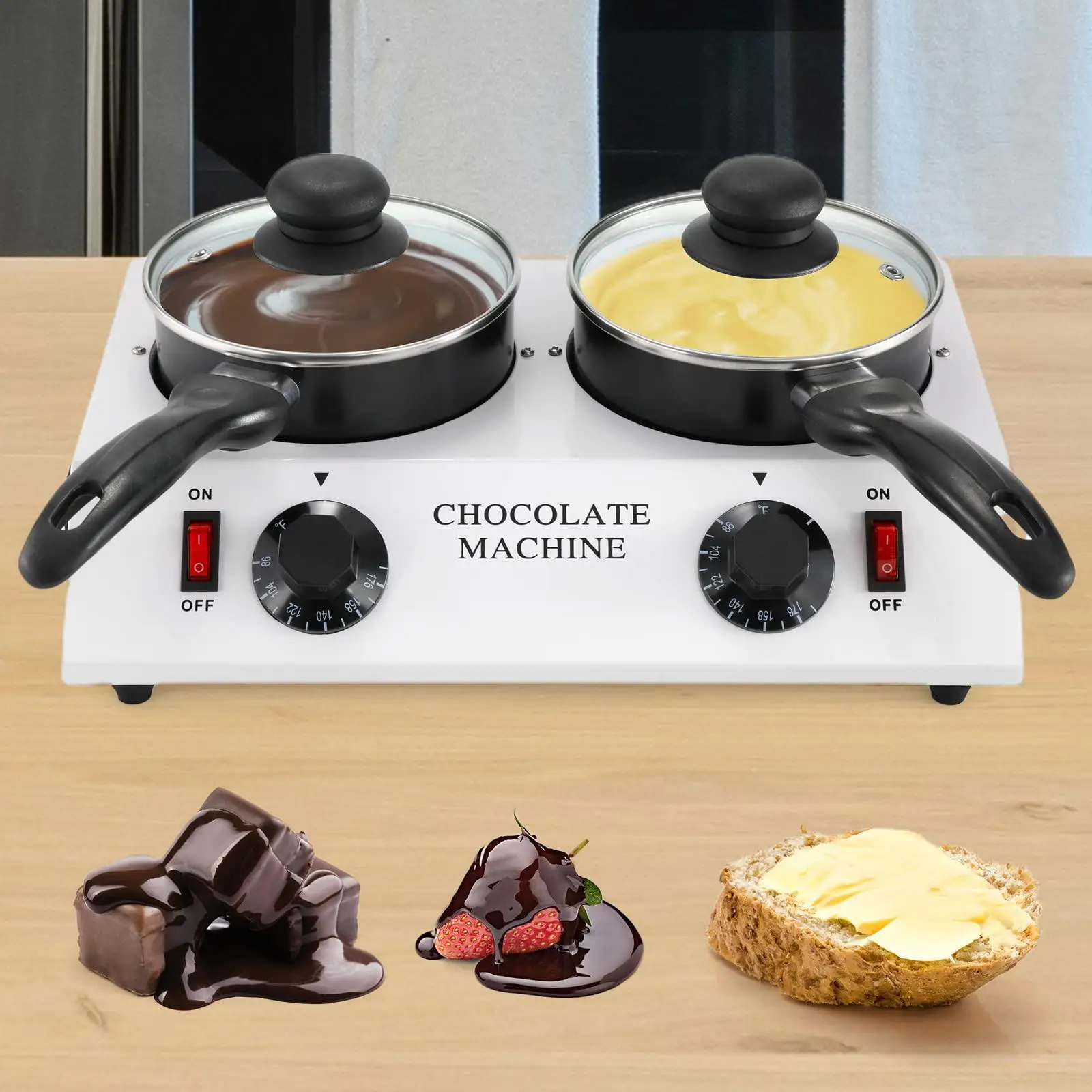 Chocolate Melting Pot US Adapter High Performance Wear Resistant 2 Pots Sturdy Chocolate Melting Machine for Cream Butter Cheese