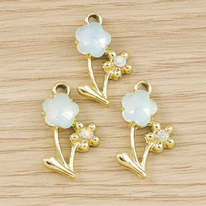 Tusember 10 Stück niedliche, exquisite Kristallblumen-Anhänger für die Schmuckherstellung, DIY-Ohrringe, Halsketten, Bastelarbeiten – Detail 7