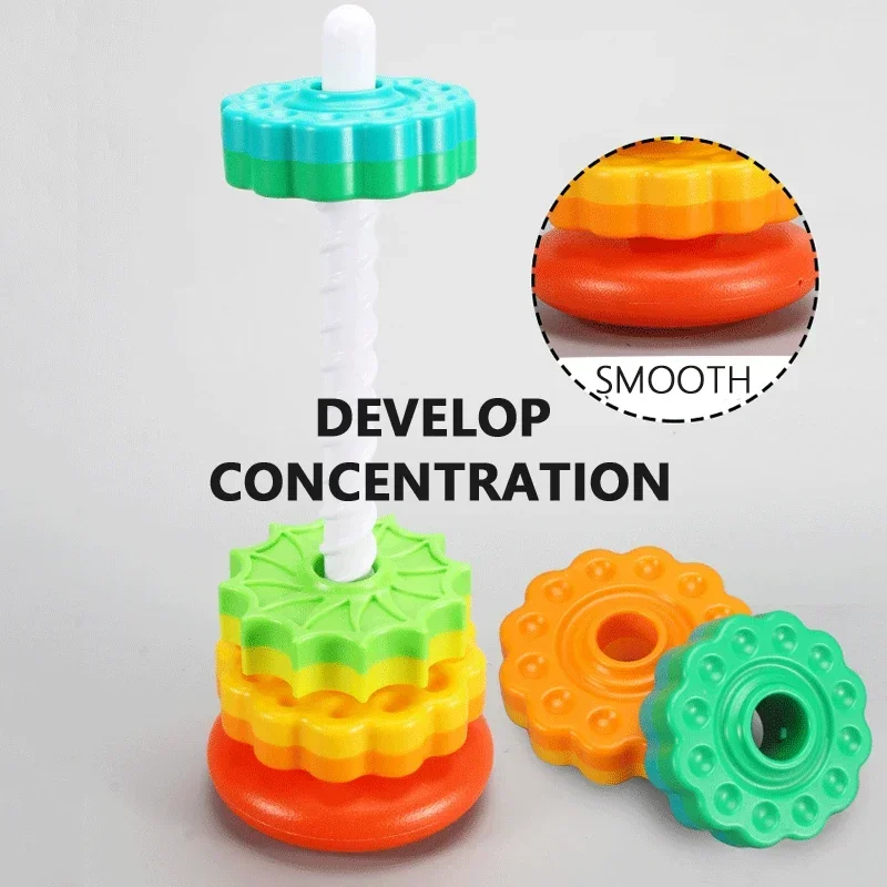 Baby cognition rainbow spinning tower toy Montessori early education geometric ring stacking block Sensory Toy for Toddler Educational Toys Stacking Puzzle Toys Cup Stacking Toys Stacking Toys