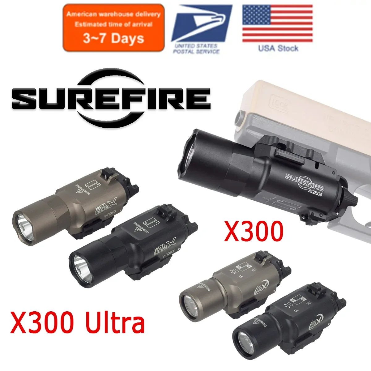 US Warehouse Tactical Surefire X300 Ultra Pistol Gun X300U Handgun SF Scout Flashlight for Glock 17 19 CZ-75 Weapon Lights
