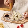 Grid Leaf Glass Dumpling Plate,Creative Fruit Sushi Fries Dish with Vinegar Household Dumpling Plates Unique Transparent Trays 5