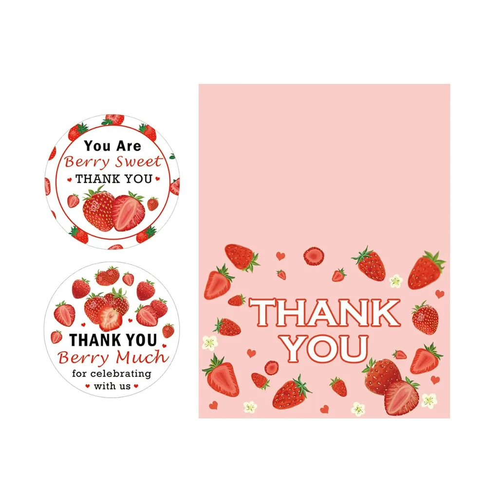 30 Pack Strawberry Thank You Cards Pink Fruit Berry Greeting Cards with Envelope Strawberry Stickers for Party Favors 4x6inch