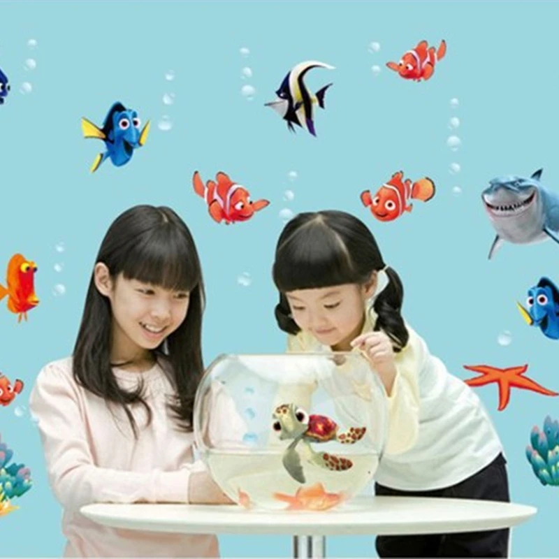 Cute Sea Star Nemo Fish Turtle Shark 3D Vinyl Wall Stickers Home Decoration for Kids Rooms Kitchen Bathroom Seabed Anime Poster