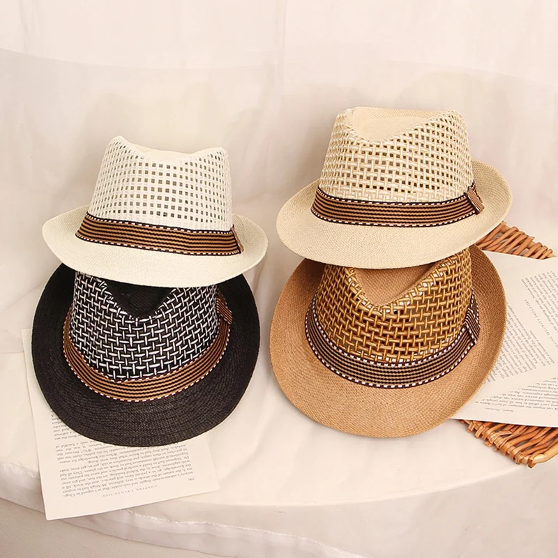 Summer Straw Hat For Children Baby Boy Sunscreen Hats Kids Boys Panama Jazz Hat Outdoor Sun Beach Cap