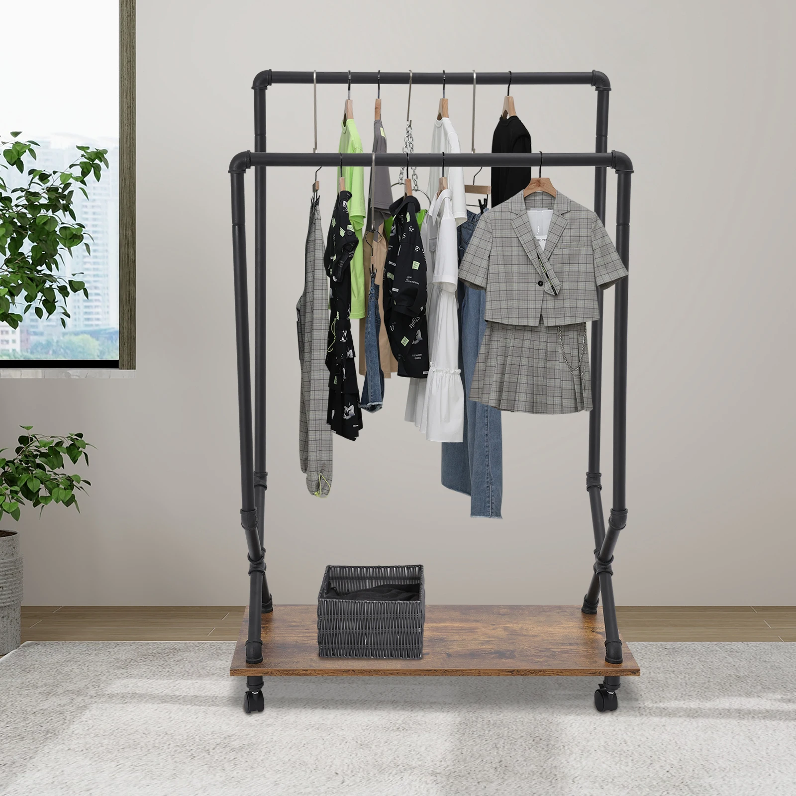 Heavy Duty Clothing Rack Anti-Rust Garment Rack with Wheels Effortless Cleaning Clothing Rack for Bedrooms/Living Rooms 6